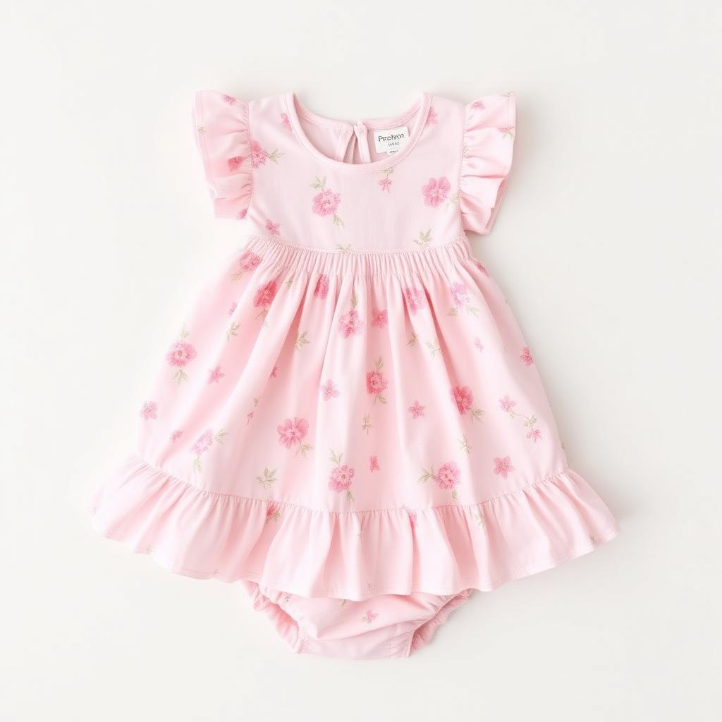 Baby Dress — Powder Pink Floral, Cotton Poplin