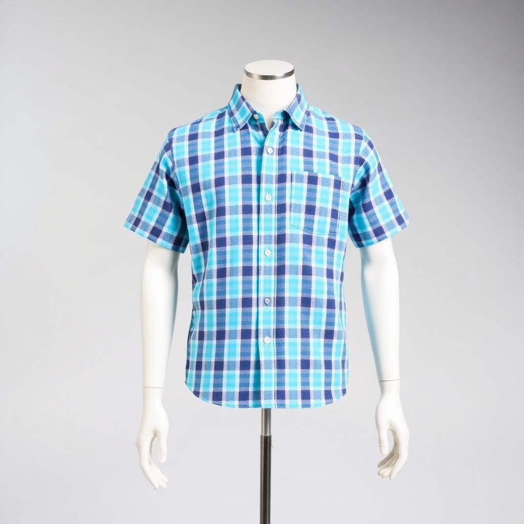 Boys Shirt — Aqua Blue Check, Cotton