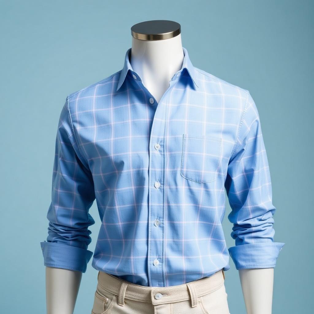 Casual Shirt — Sky Blue Check, Cotton Blend