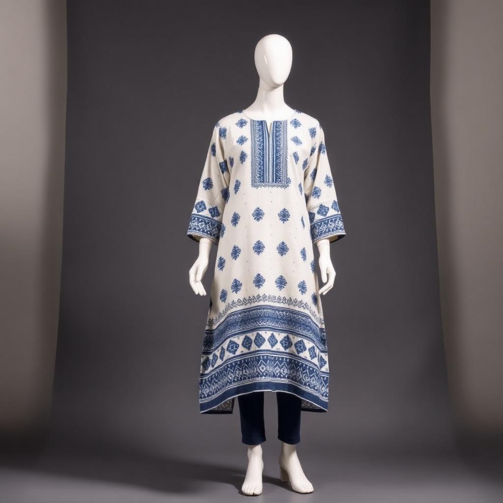 Kurti — Indigo & Ivory, Pure Cotton