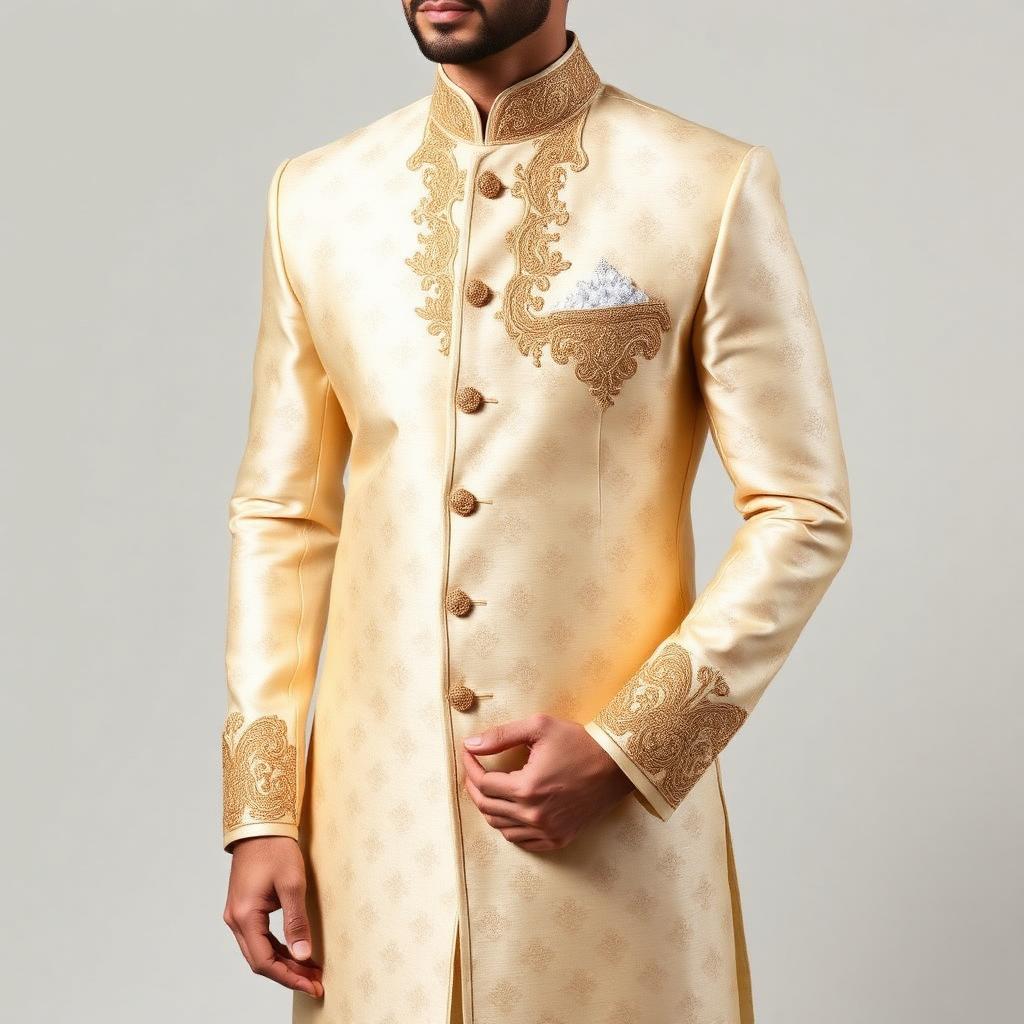 Sherwani — Royal Cream, Silk Brocade
